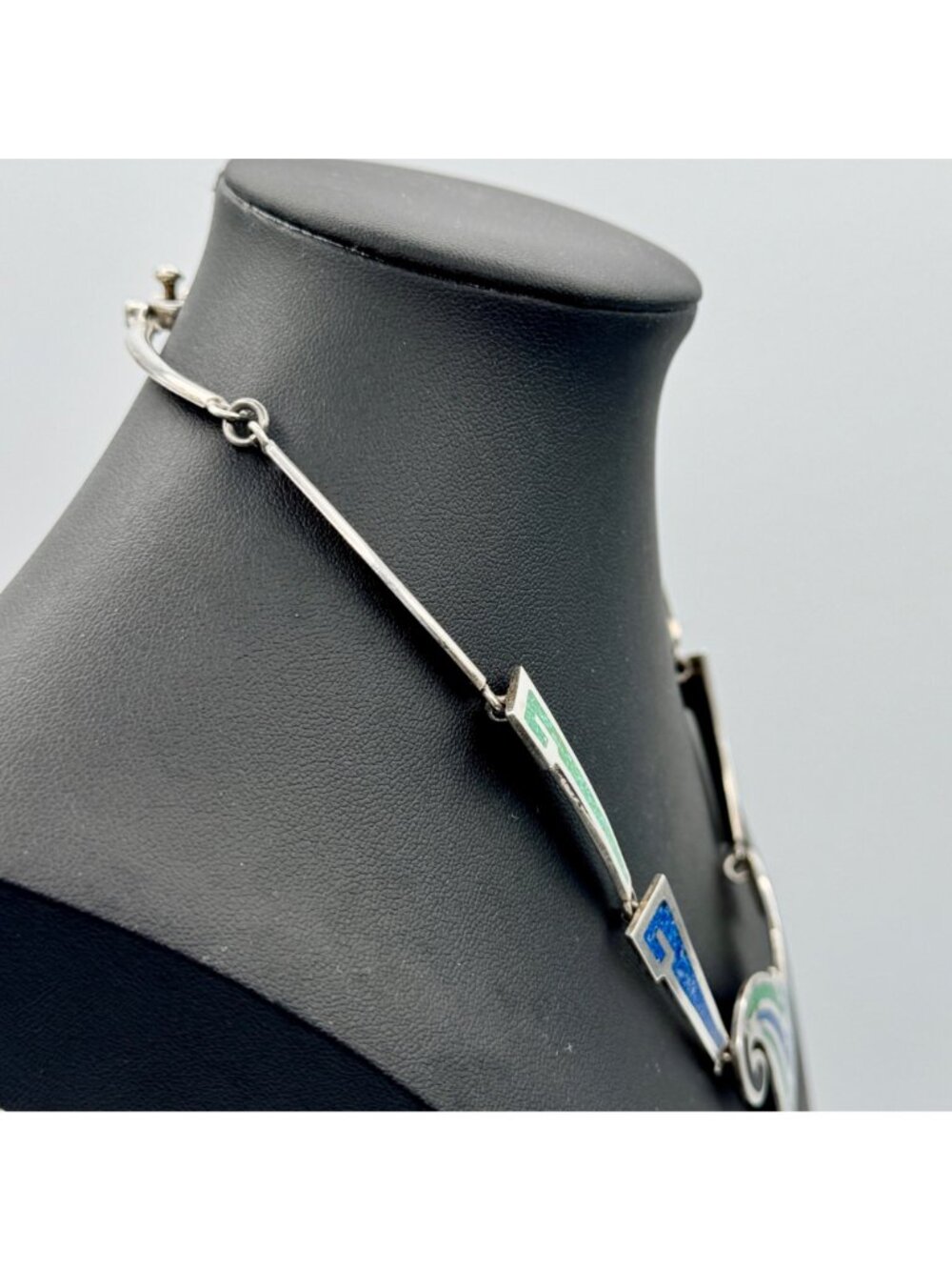 Vintage Taxco Butterfly Necklace Blue Green 925 Art Deco Statement 44g TC-112 - Picture 5 of 10
